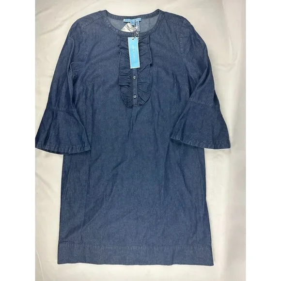 NWT Draper James Chambray Ruffle Shift Dress Size 12 - Picture 3 of 9